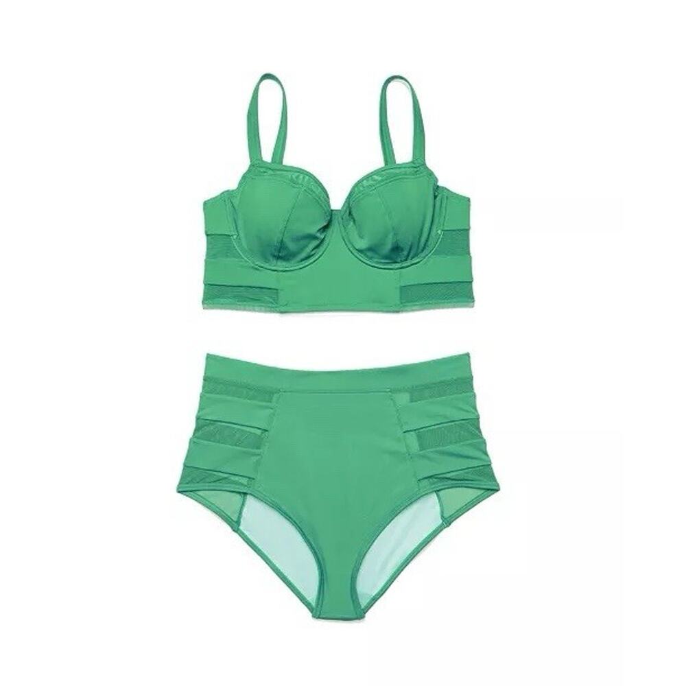 Adore Me Daeny Lime Green Bikini Set Plus Size High Waist Balconette Retro 1XL